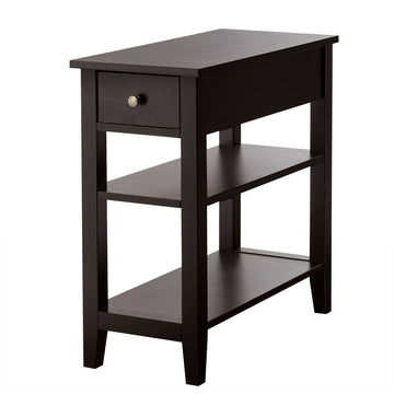 Brown 3 Tier End Table with Drawer and Double Shelves