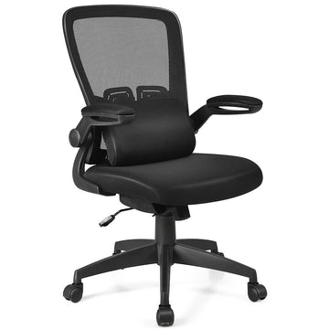 Black Lumbar Support Ergonomic Office Chair with Breathable Mesh and Flip-Up Armrests