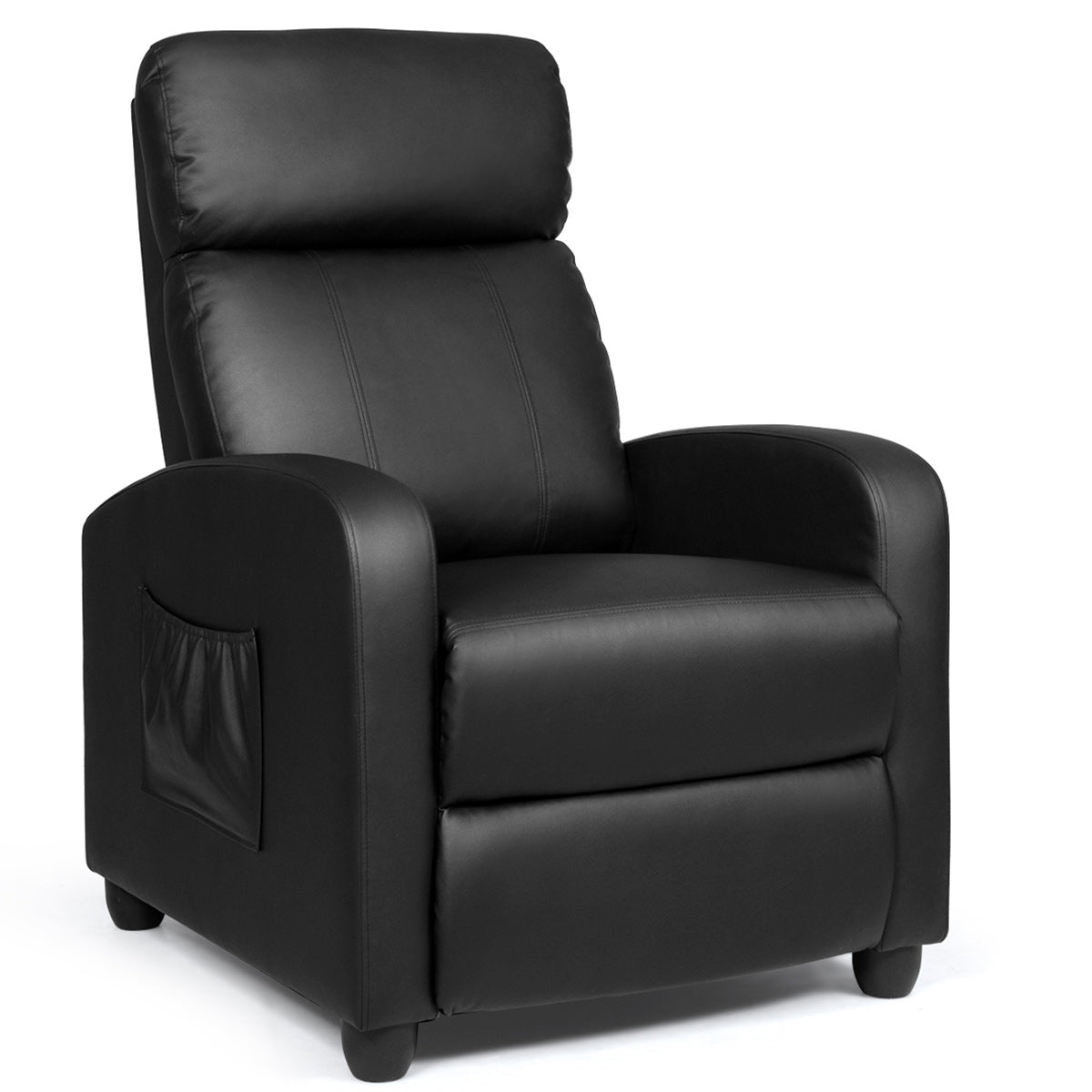 Black Manual Recline Massage Wingback Chair with Side Pocket