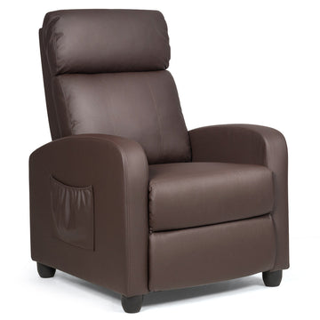 Brown Manual Recline Massage Wingback Chair with Side Pocket
