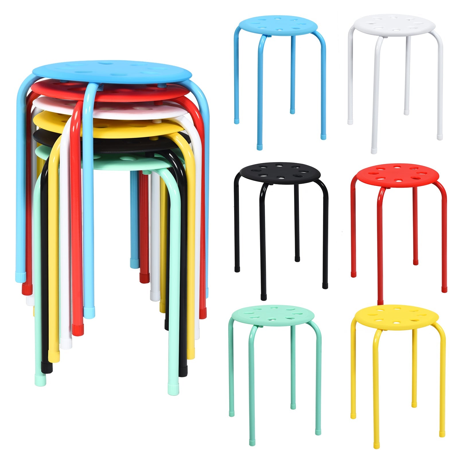 17.5 Inch 6 Pack Portable Stackable Plastic Stools with Metal Frame