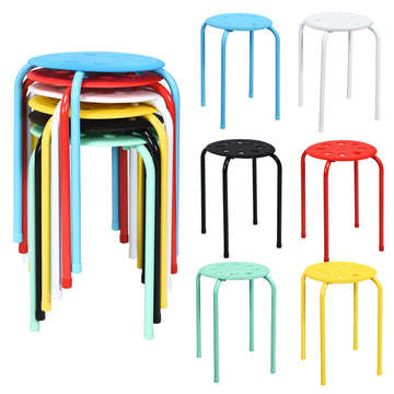 17.5 Inch 6 Pack Portable Stackable Plastic Stools with Metal Frame