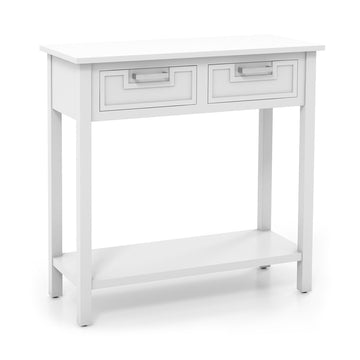 White 2 Drawers Narrow Console Table with Open Storage Shelf