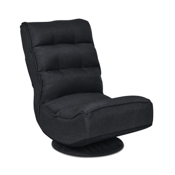 Black 360 Degree Swivel Folding Floor Gaming Chair with 5 Position Adjustable Backrest