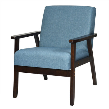 Blue Mid-Century Comfortable Retro Fabric Armchair for Living Room