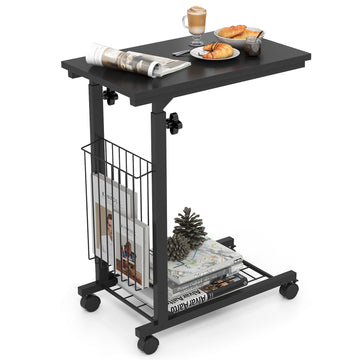 Black Rolling Height Adjustable Sofa End Side Table
