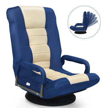 Blue Foldable 360 Degree Swivel Gaming Floor Chair with 6 Position Adjustable Backrest