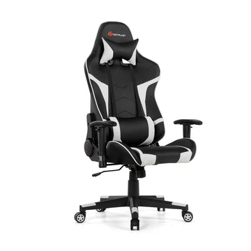 White Reclining Swivel Adjustable Massage Gaming Chair with Lumbar Support
