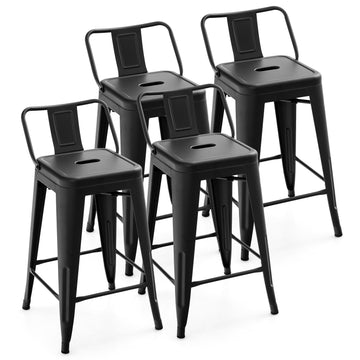 24 Inch Black 4 Pack Cafe Side Chairs with Removable Back and Rubber Feet