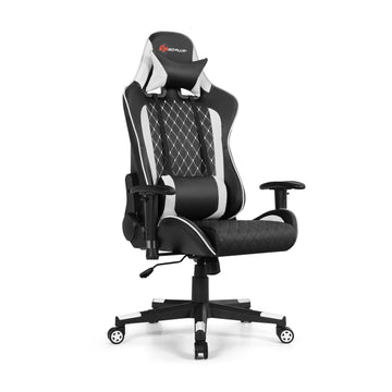 White Massage Gaming Chair with Lumbar Support and Ergonomic Design