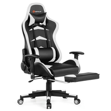 White Massage Comfortable Leather Adjustable Recline Gaming Chair with Footrest and USB Charging