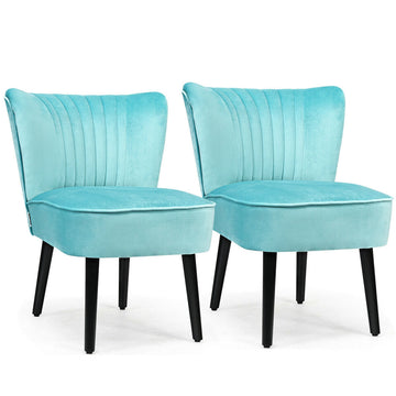 Blue Set of 2 Modern Upholstered Comfort Armless Chairs with Wood Legs