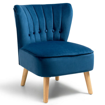 Blue Modern Velvet Accent Armless Chair with Button Tufted and Wood Legs