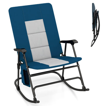 Blue Portable Foldable Rocking Chair with Padded Comfort and Side Pocket