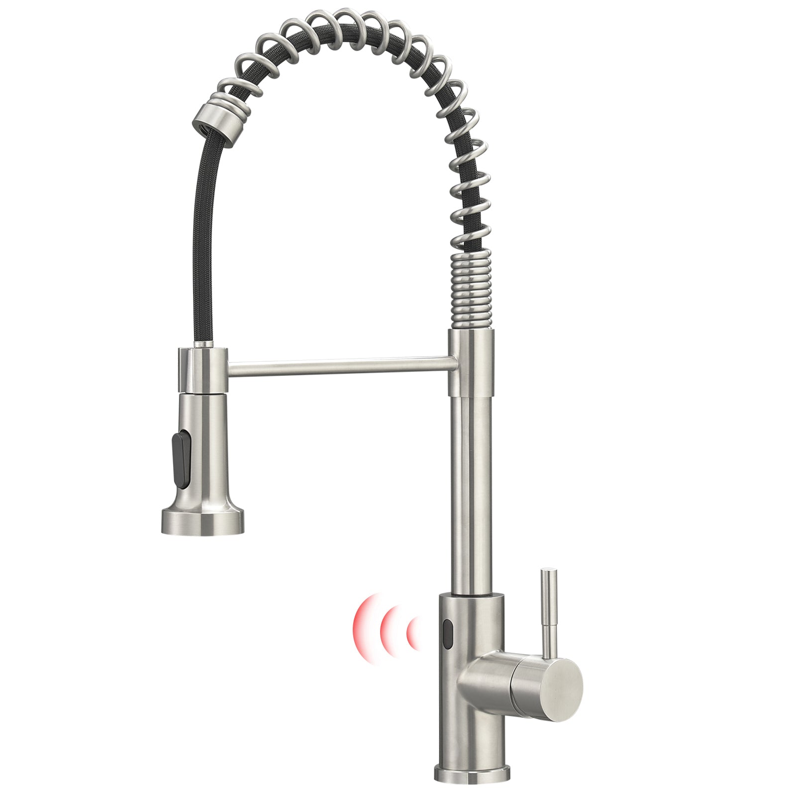 Brushed Nickel Single Handle Touchless Sensor Gooseneck Pull Down Sprayer Kitchen Faucet