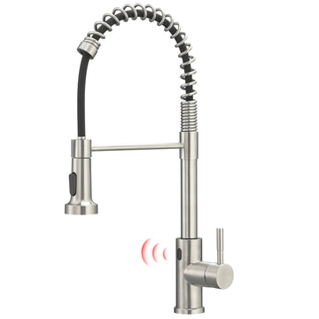 Brushed Nickel Single Handle Touchless Sensor Gooseneck Pull Down Sprayer Kitchen Faucet
