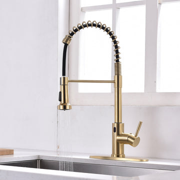 Brushed Gold Single Handle Touchless Sensor Gooseneck Pull Down Sprayer Kitchen Faucet