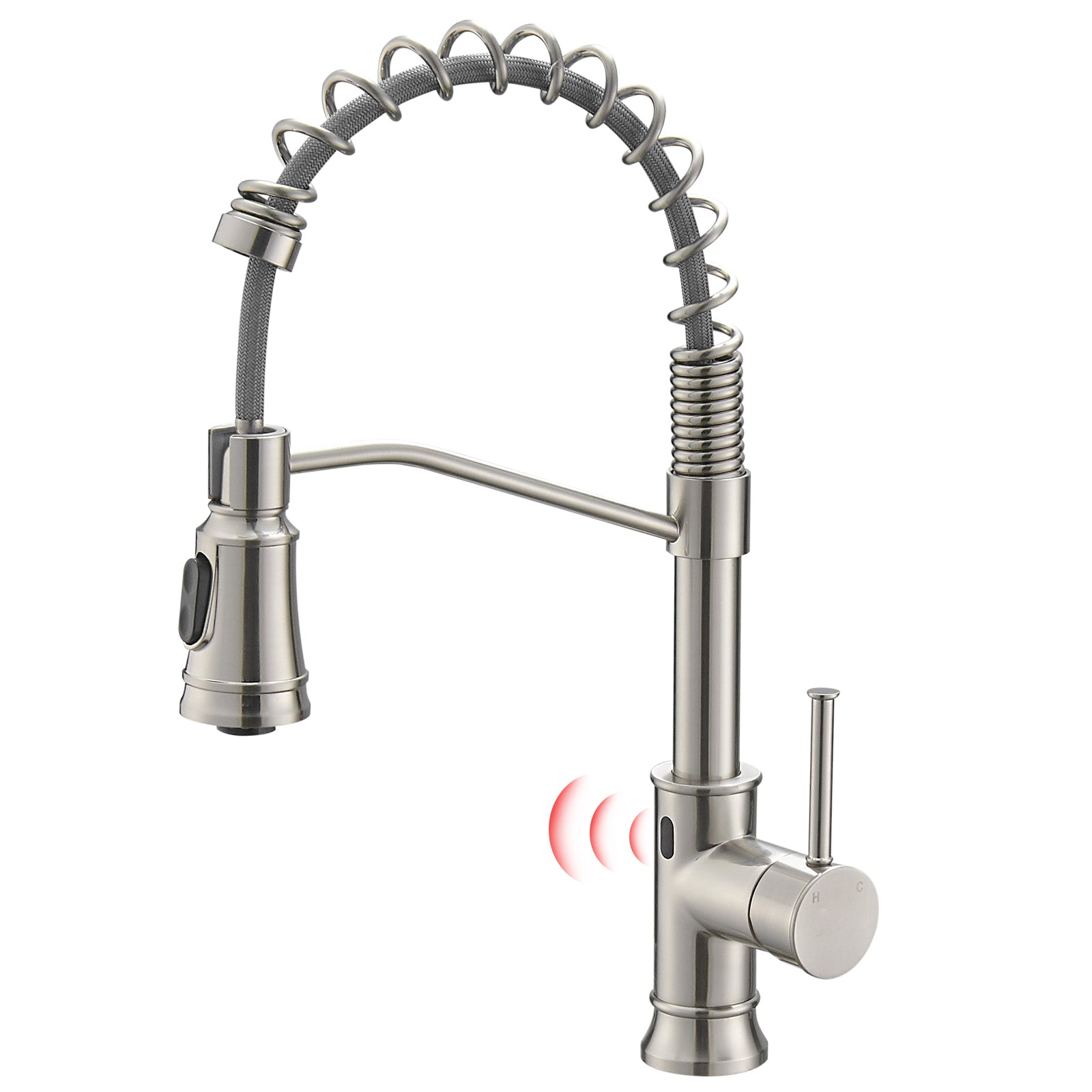 Brushed Nickel Single Handle Touchless Pull Down Sprayer Kitchen Faucet with Water Supply Hose