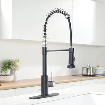Black and Brushed Nickel Single Handle Touchless Pull Down Sprayer Kitchen Faucet with Deckplate Included
