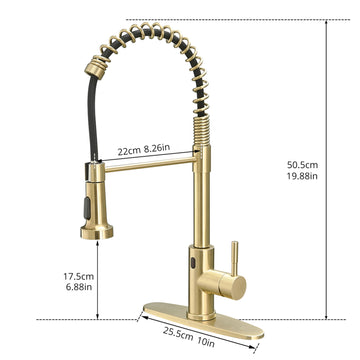 Brushed Gold 2 Spray Patterns Single Handle Touchless Pull Down Sprayer Kitchen Faucet with Deckplate Included