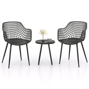 3 Piece Metal Patio Conversation Seating Set with PP Seat and Tabletop for Porch-Black