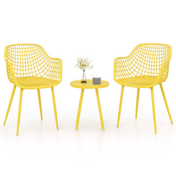 3 Piece Metal Patio Conversation Seating Set with PP Seat and Tabletop for Porch-Yellow
