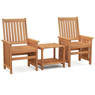 3-Pieces Wood Patio Outdoor Bistro Set with 1.5 in. Umbrella Hole