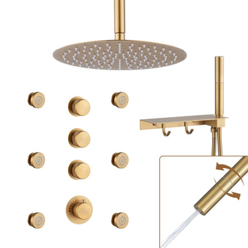 3 Functions DIY Shower Faucet Set Free Combination Main Body Ceiling Rain Shower Head with Handheld Shower and Side Body Jets, Matte Black