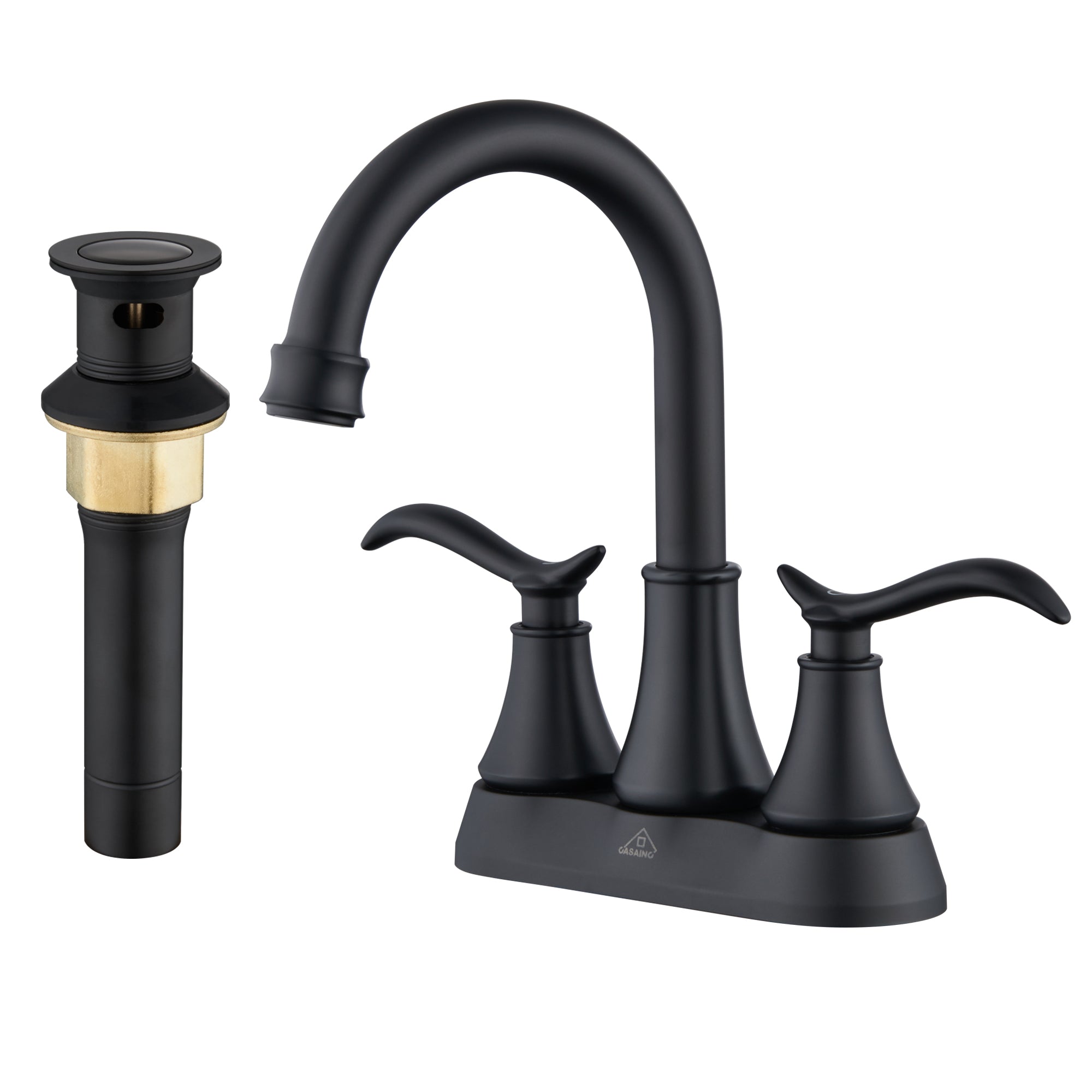 4 Inch 2-Handle Centerset Bathroom Sink Faucet with Drain Assembly and Supply Hose cUPC Lavatory Faucet Mixer Double Handle Tap Deck Mounted Matte Black