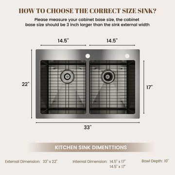 33 in. Drop-In Double Bowl 18-Gauge Stainless Steel Kitchen Sink with Bottom Grids and Strainer Basket