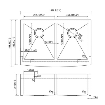 33 in. Farmhouse/Apron-Front Double Bowl 18 Gauge Stainless Steel Kitchen Sink with Bottom Grids and Strainer Basket