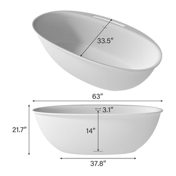 Solid Surface Stone Resin Freestanding Soaking Bathtub with Center Drain, Drainer, Hose