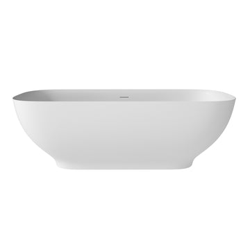 67 in. x 30 in. Solid Surface Stone Resin Freestanding Soaking Bathtub with Center Drain, Drainer, Hose in Matte White