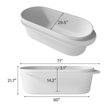 71 in. x 33 in. Solid Surface Stone Resin Freestanding Soaking Bathtub with Center Drain, Drainer, Hose in Matte White