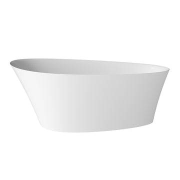 65 in. x 37 in. Solid Surface Stone Resin Freestanding Soaking Bathtub with Center Drain, Drainer, Hose in Matte White