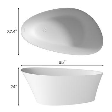 65 in. x 37 in. Solid Surface Stone Resin Freestanding Soaking Bathtub with Center Drain, Drainer, Hose in Matte White