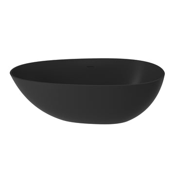 59 in. x 31 in. Solid Surface Stone Resin Freestanding Soaking Bathtub with Center Drain, Drainer, Hose