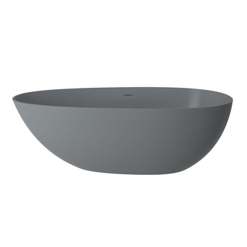 59 in. x 31 in. Solid Surface Stone Resin Freestanding Soaking Bathtub with Center Drain, Drainer, Hose