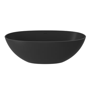 65 in. x 30 in. Solid Surface Stone Resin Freestanding Soaking Bathtub with Center Drain, Drainer, Hose