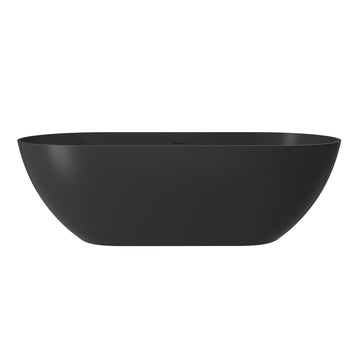 59 in. x 30 in. Solid Surface Stone Resin Freestanding Soaking Bathtub with Center Drain, Drainer, Hose in Matte Black