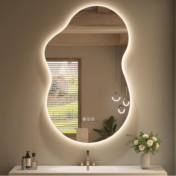 Backlit Cloud-Shaped Glass Bathroom Vanity Mirror Dimmable LED Lights Fog-Free 20-in x 32-in