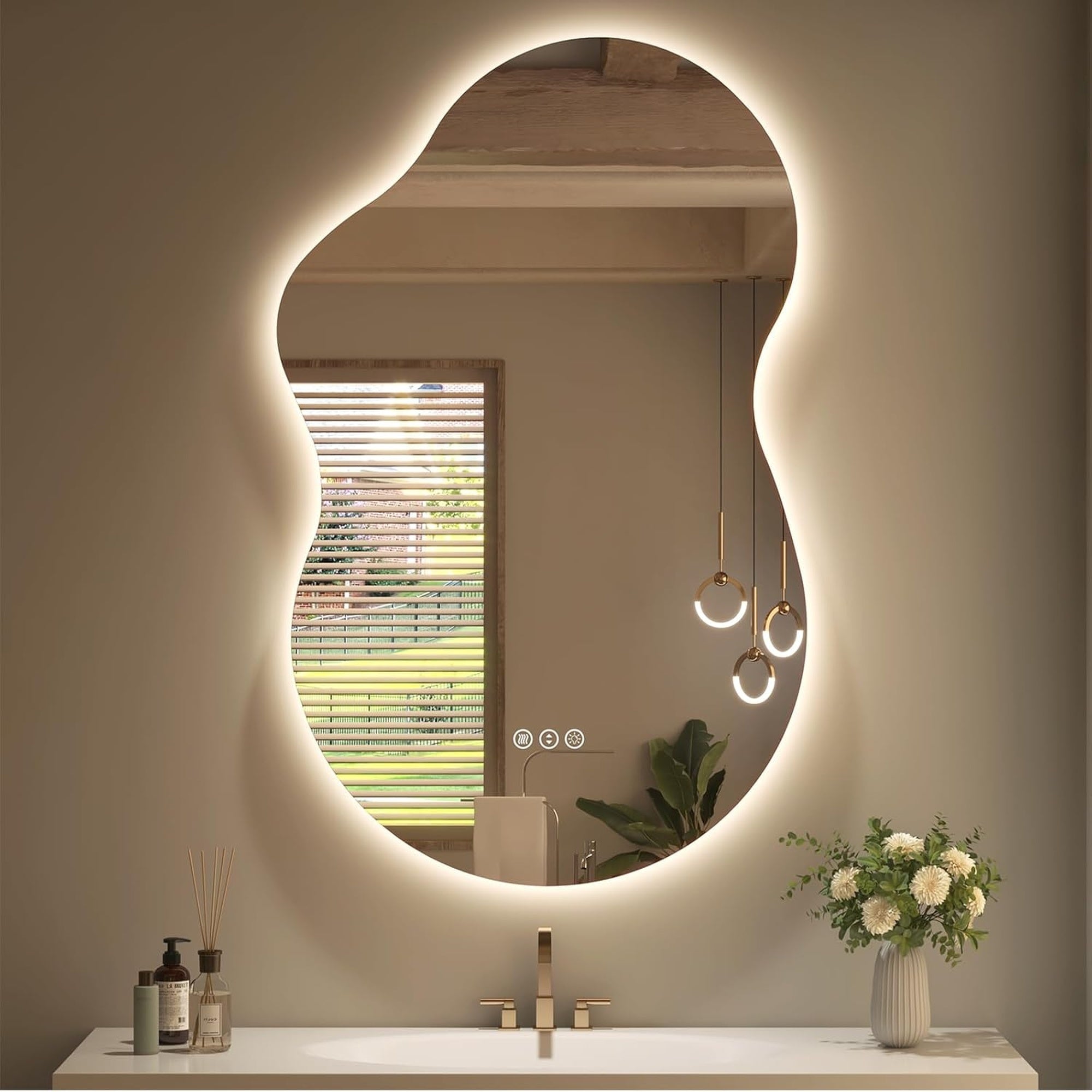 Backlit Cloud-Shaped Glass Bathroom Vanity Mirror Dimmable LED Lights Fog-Free 20-in x 36-in