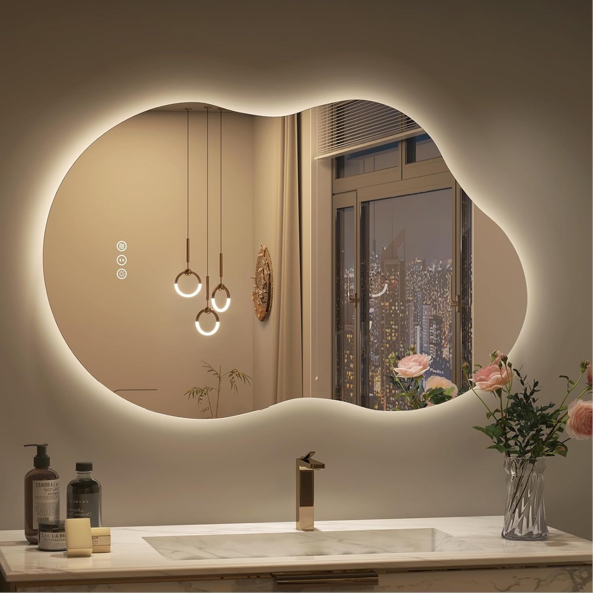 Backlit Cloud-Shaped Glass Bathroom Vanity Mirror Dimmable LED Lights Fog-Free 24-in x 36-in