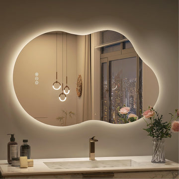 Backlit Cloud-Shaped Glass Bathroom Vanity Mirror Dimmable LED Lights Fog-Free 24-in x 36-in