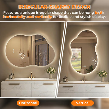 Backlit Cloud-Shaped Glass Bathroom Vanity Mirror Dimmable LED Lights Fog-Free 24-in x 36-in