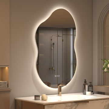 Backlit Cloud-Shaped Glass Bathroom Vanity Mirror Dimmable LED Lights Fog-Free 32-in x 60-in