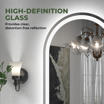 Arched Frontlit Glass Bathroom Vanity Mirror with Dimmable LED Lights and Fog-Free Function 20-in x 28-in