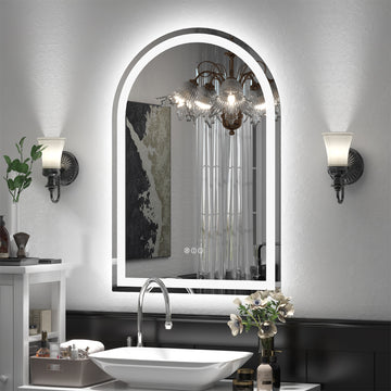 Arched Frontlit Glass Bathroom Vanity Mirror with Dimmable LED Lights and Fog-Free Function 22-in x 32-in