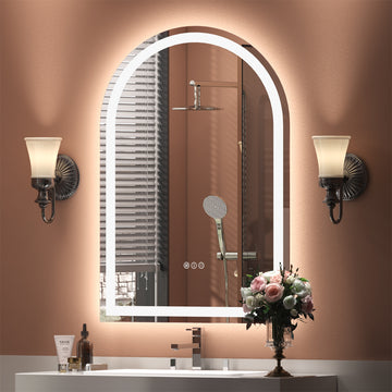 Arched Frontlit Glass Bathroom Vanity Mirror with Dimmable LED Lights and Fog-Free Function 32-in x 42-in