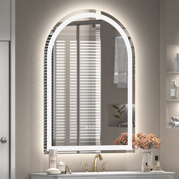 Arched Frontlit Glass Bathroom Vanity Mirror with Dimmable LED Lights and Fog-Free Function 32-in x 48-in